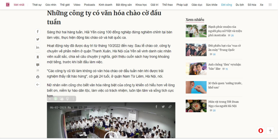 Báo Vnexpress đưa tin về văn hóa chào cờ tại ViTech