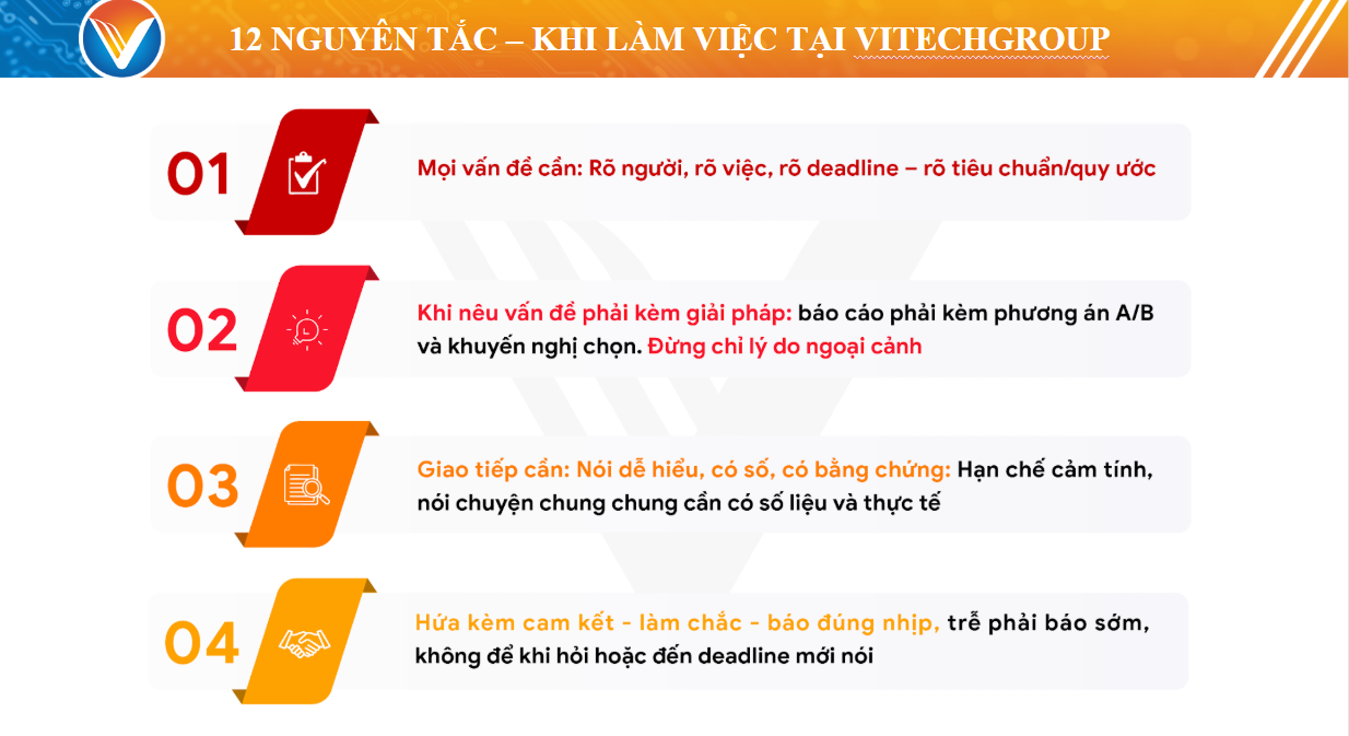 12 nguyên tắc làm việc tại ViTech Group
