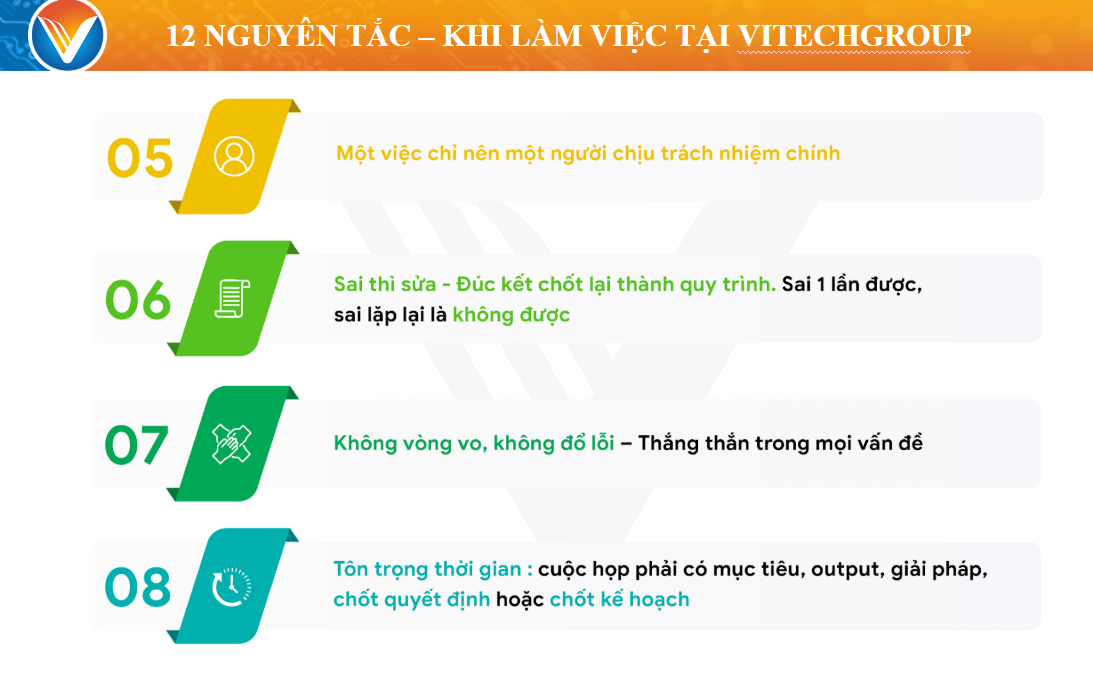 12 nguyên tắc làm việc tại ViTech Group